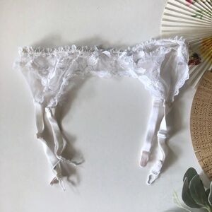 3/$12 Vintage White Sheer Mesh & Floral Lace Garter Belt